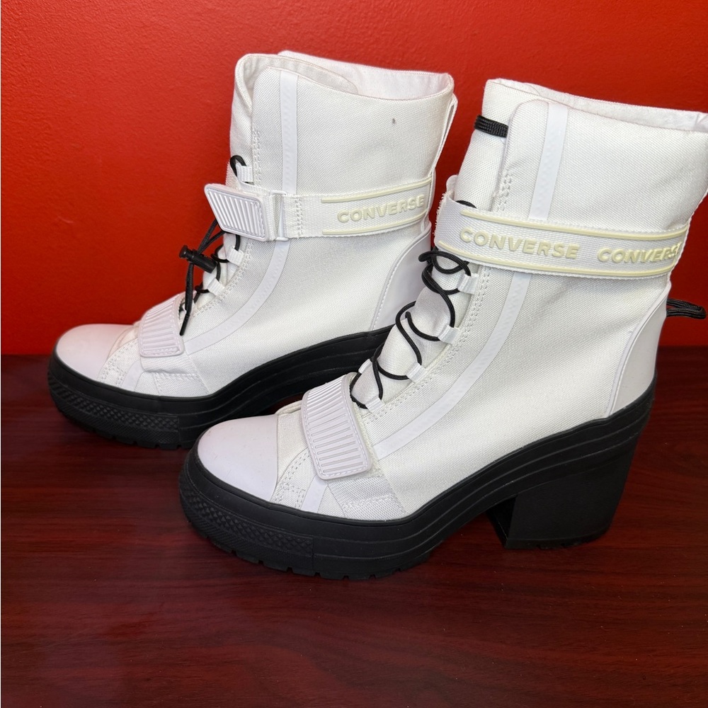 Converse White and Black Lace-Up Platform Ankle Boots